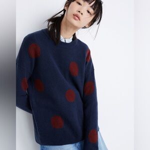 Madewell Dot Graystone Coziest Yarn Pullover Sweater Dark Nightfall Blue - Small
